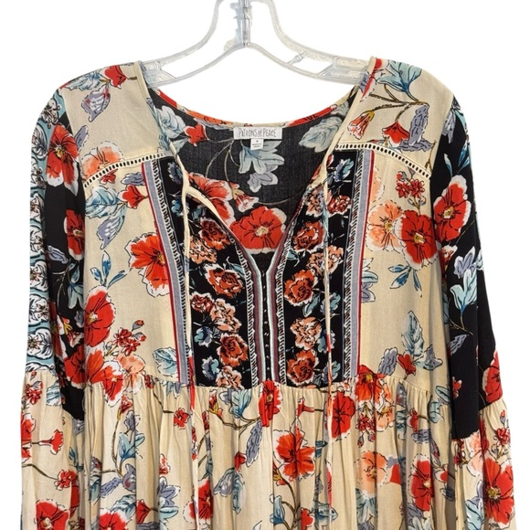 Patrons of Peace Floral Bohemian Dress Red Cream Blouson Long Sleeve S - Picture 3 of 13